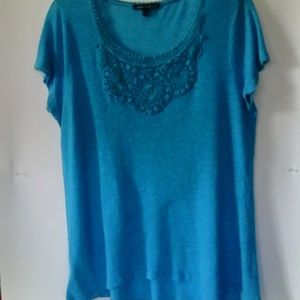 Cable & Gauge XL Aqua Blue Embroidery Top